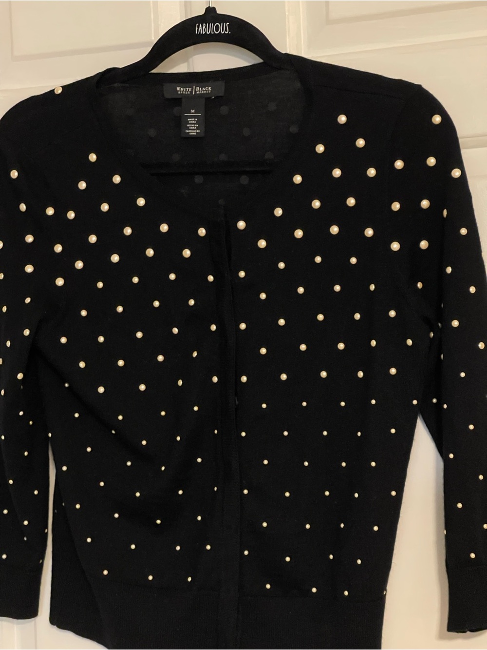 White House Black Market Black Pearl-Studded Cardigan